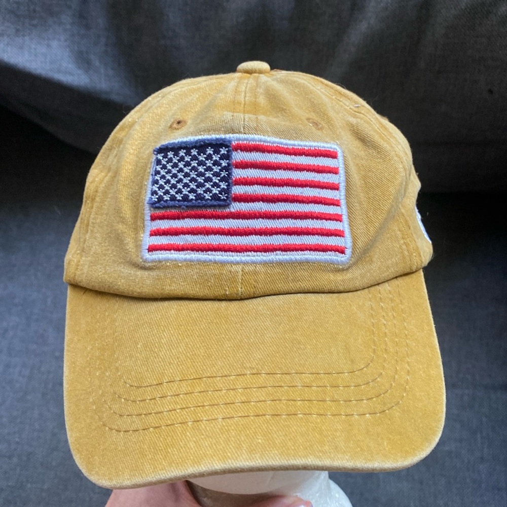American Flag Baseball Hat Canvas Dad Hat USA Monogram Mustard Yellow Cotton